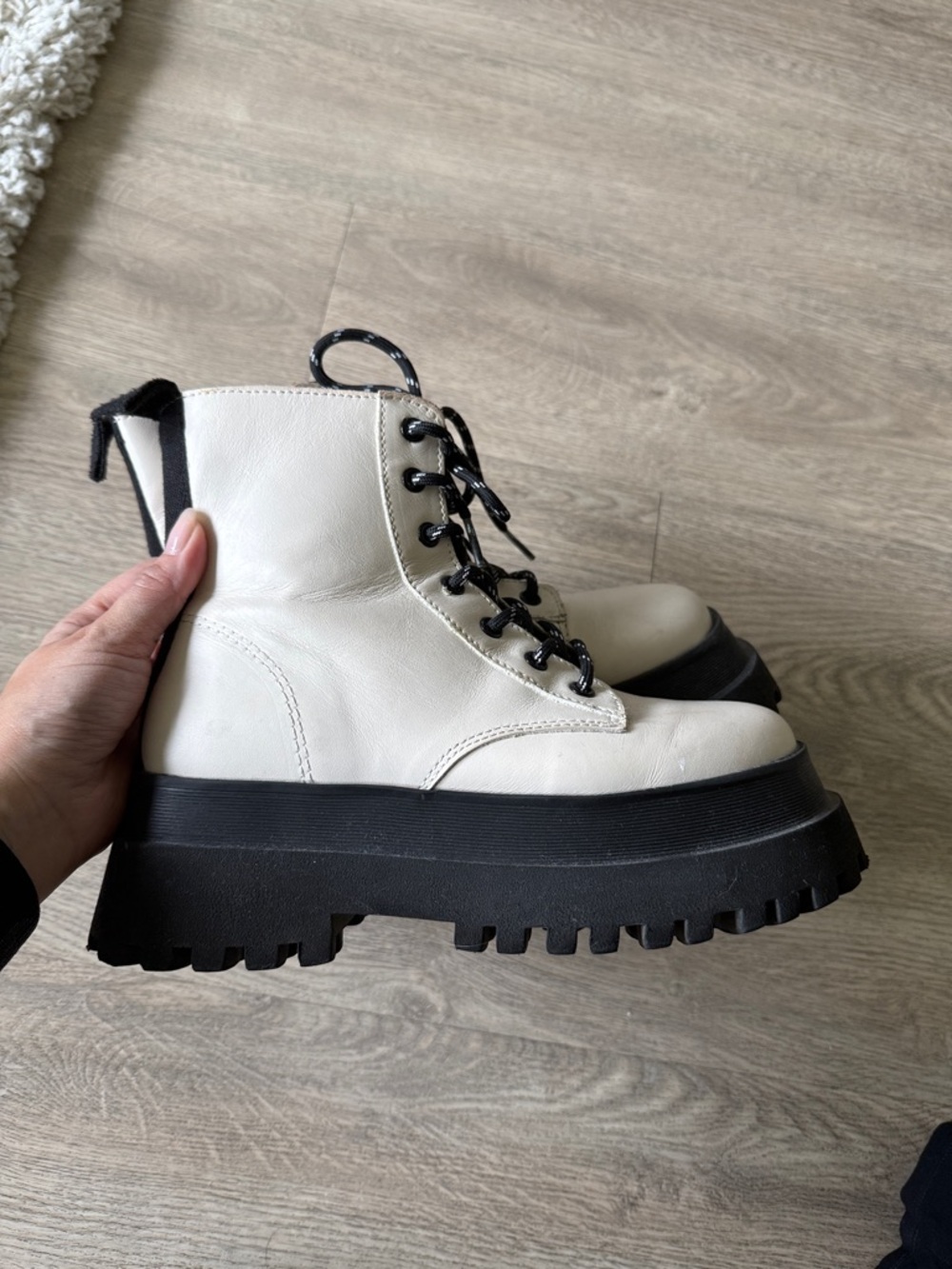 Women’s White Platform Combat Boots with Black Lug Sole